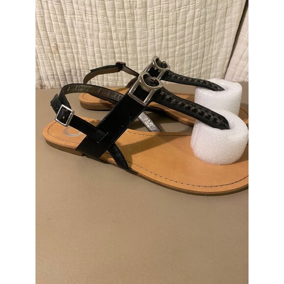 G by Guess Womens Sandals Size 9M Black Leather with Silver Buckle Decor Casual - Picture 8 of 11